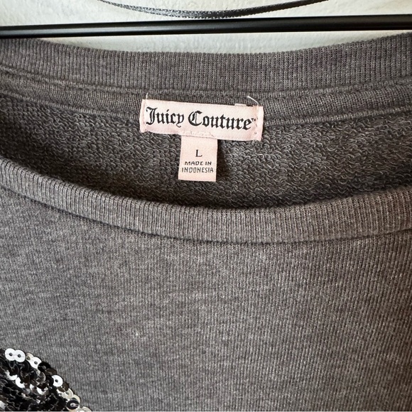 Juicy Couture Bling Gray Pullover Sweatshirt Sequin Heels Logo on Collar Sz L - Picture 4 of 5